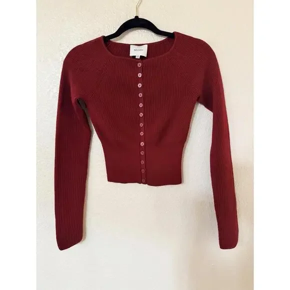 New Reformation Meadow Wool Crop Cardigan In Chianti Size XS $178 - Picture 5 of 12